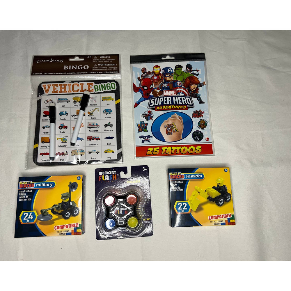 Boys Activity Set Lot of 5 Blocks Flash Game Bingo Tattoos Road Trips All New